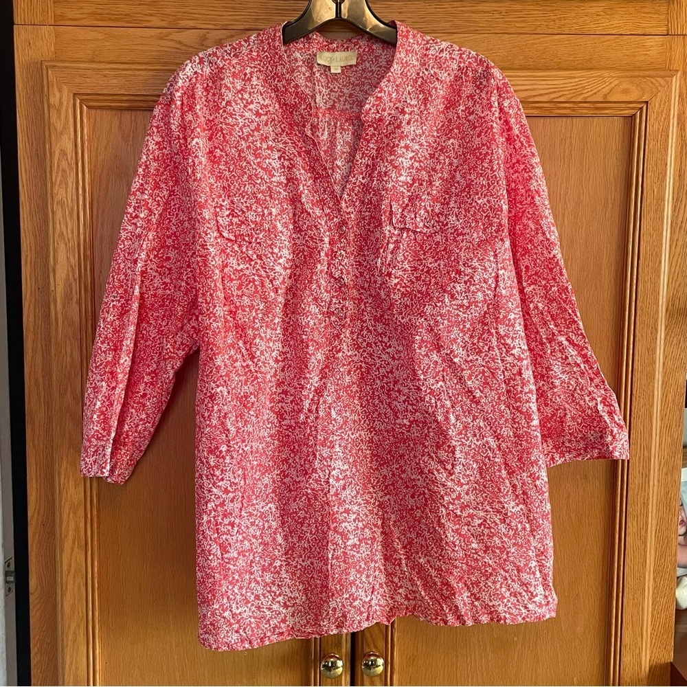 Lucy & Laurel Pink & White Blouse v-neck women’s 3X
